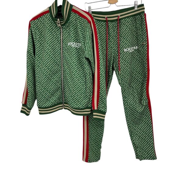 Rockstar Original Arad Tracksuit Large Mens logo print zip up jacket knit pants - Picture 1 of 14